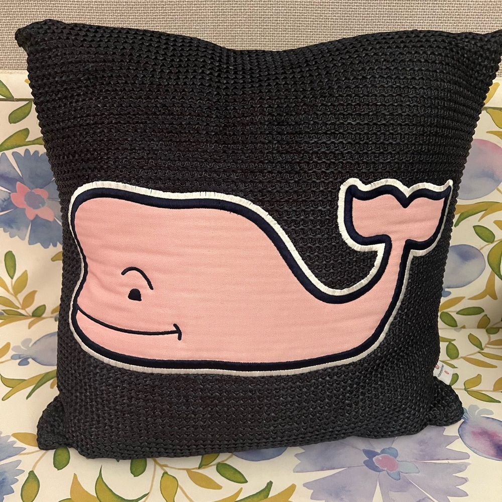 Vineyard Vines Pink Whale 18x18 Navy Blue Throw Pillow